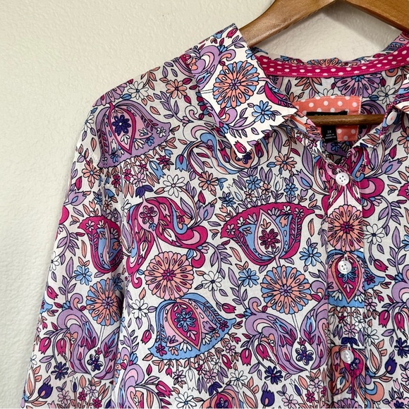 TALBOTS NWT 2X Cotton Button Front Shirt in Magical Floral • Rainbow Paisley - Picture 3 of 13